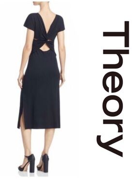 Theory Black Twist-Back Pima Cotton and Modal Dress EUC Size M
